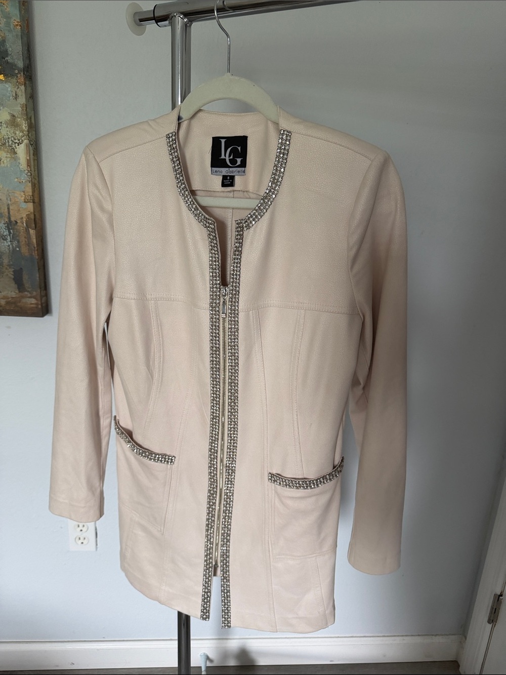 Lena Gabriella Cream Jacket with Jeweled Trim